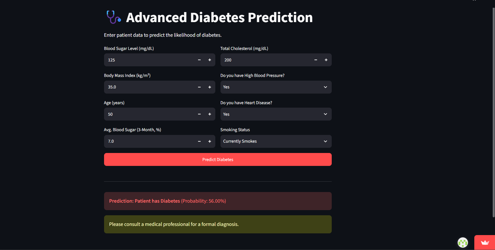 Advanced Diabetes Prediction Application
